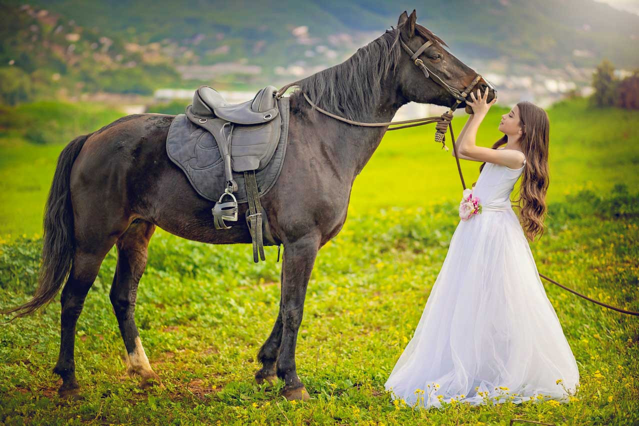 ילדה עם סוס בשדה