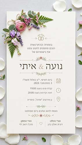 הזמנה מעוצבת לחתונה – עיצוב 3